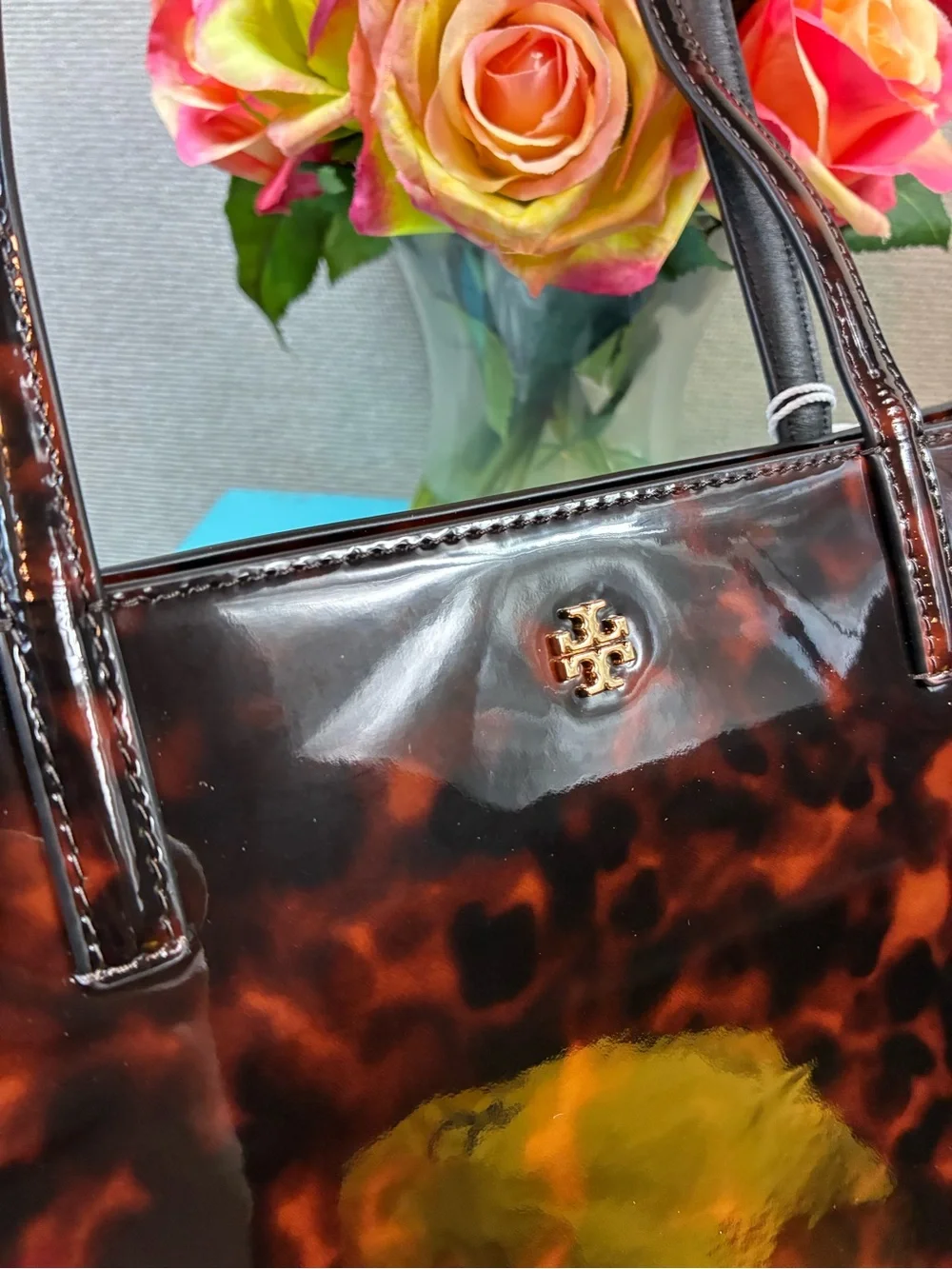 Tory Burch Tortoiseshell Patent Leather Tote - Brown/Black